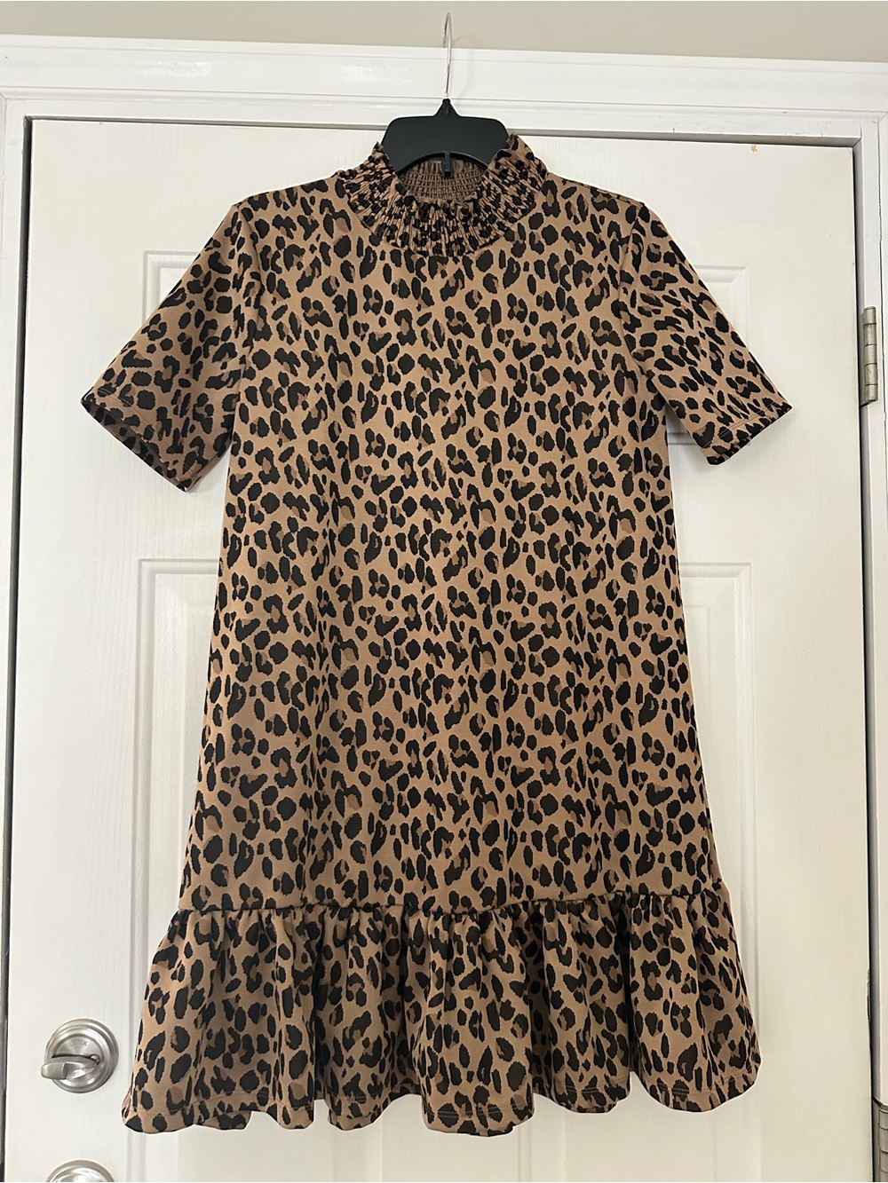 ZARA Leopard Animal Print Jacquard Short Sleeves High Mock Neck Dress Small - Picture 2 of 9